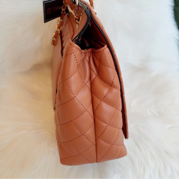 Quilted flap bag shoulder or crossbody honey beige brown gold chain - Picture 4 of 13